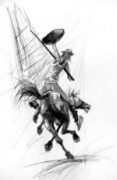 Dessin de Marcel Nino Pajot, Don Quichotte contre les Géants